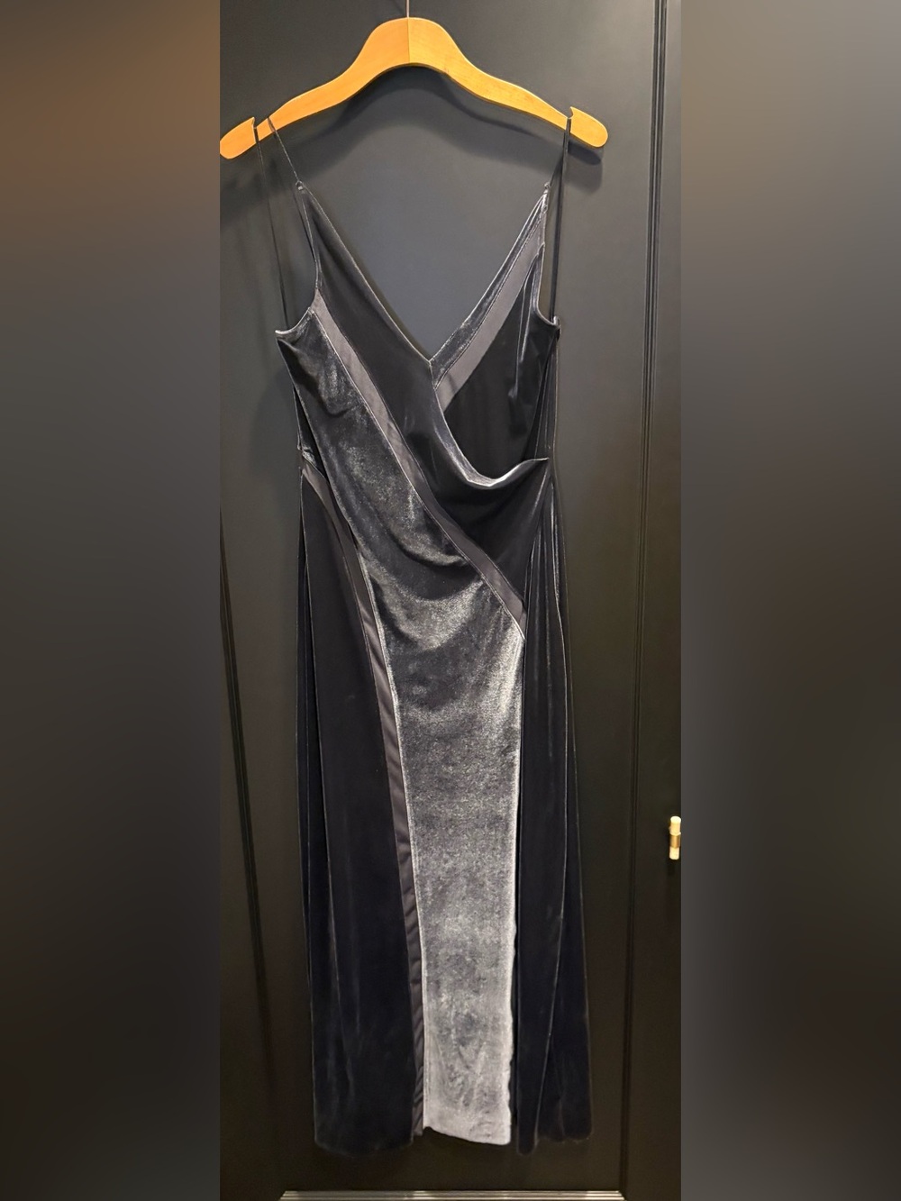 Free People grey two tone Velvet Slip high slit  Dress mesh Panel size s As is